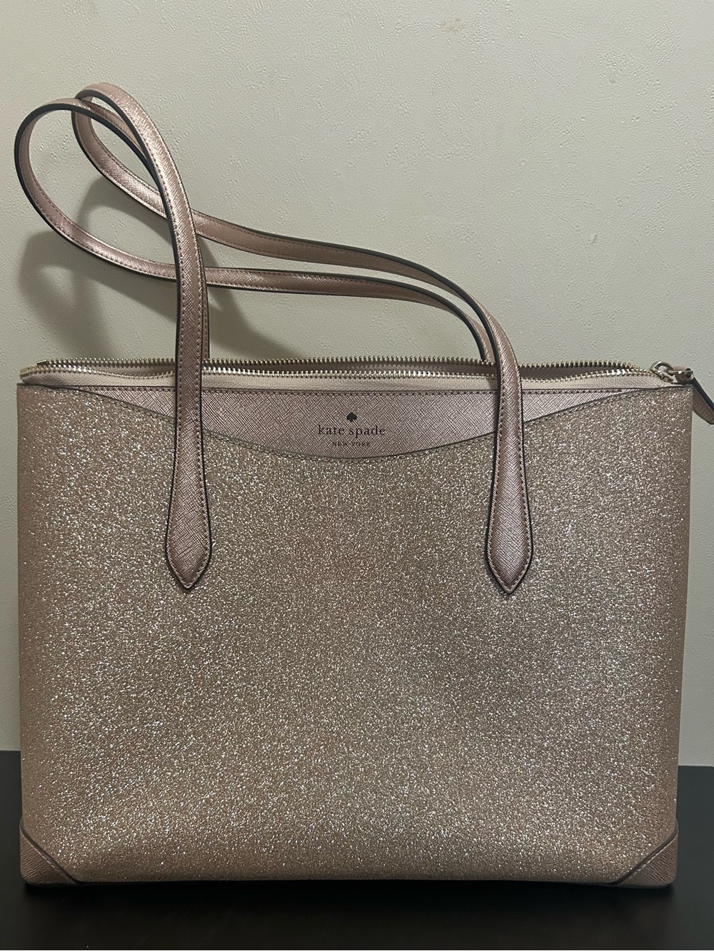 kate spade Rose Gold Glitter Tote with Double Shoulder Straps
